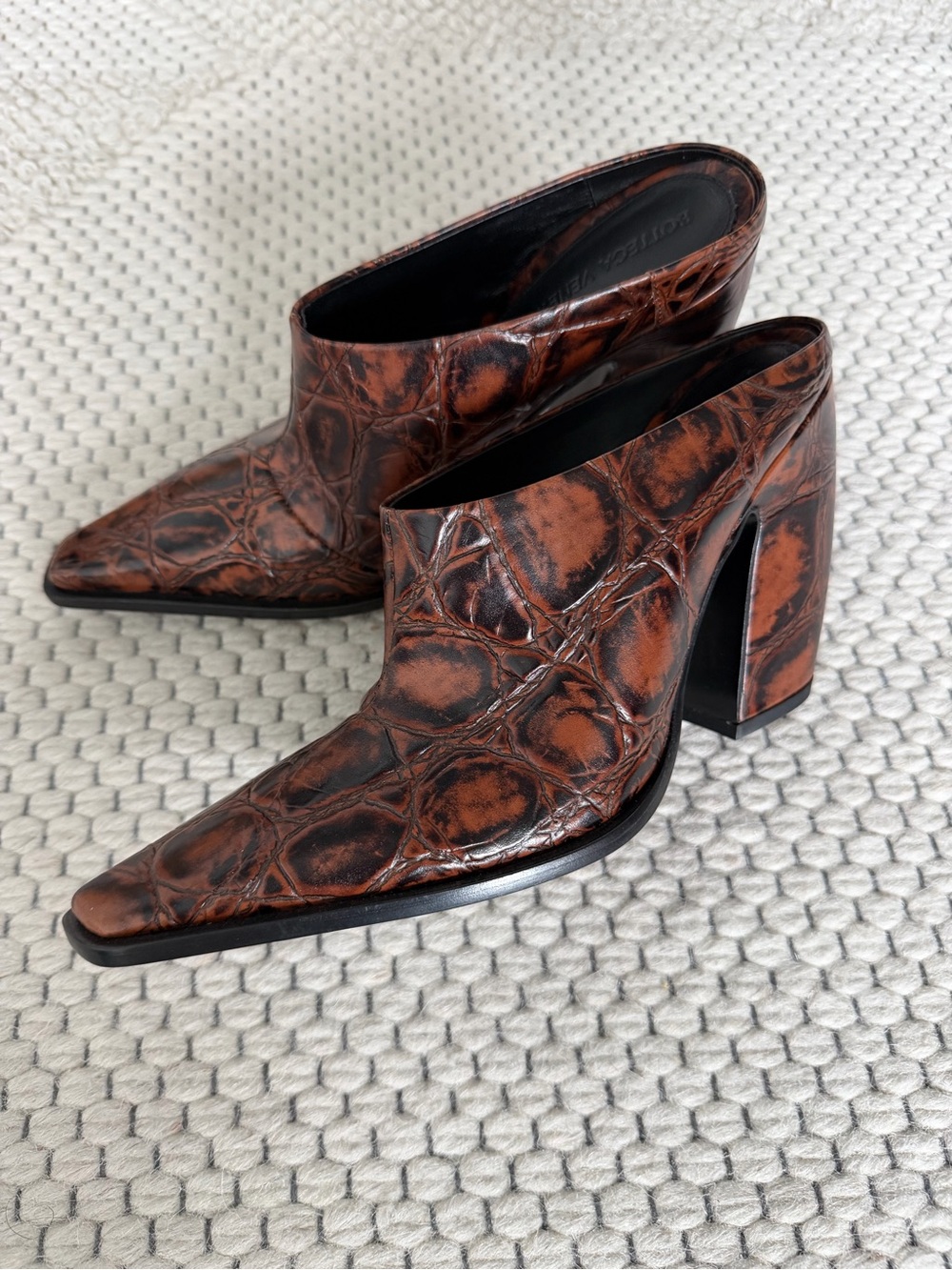 Bottega Veneta Tex Croc-Embossed Pointed Mule Boots